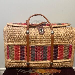 Vintage Woven Travel Bag with Multicolor Stripes